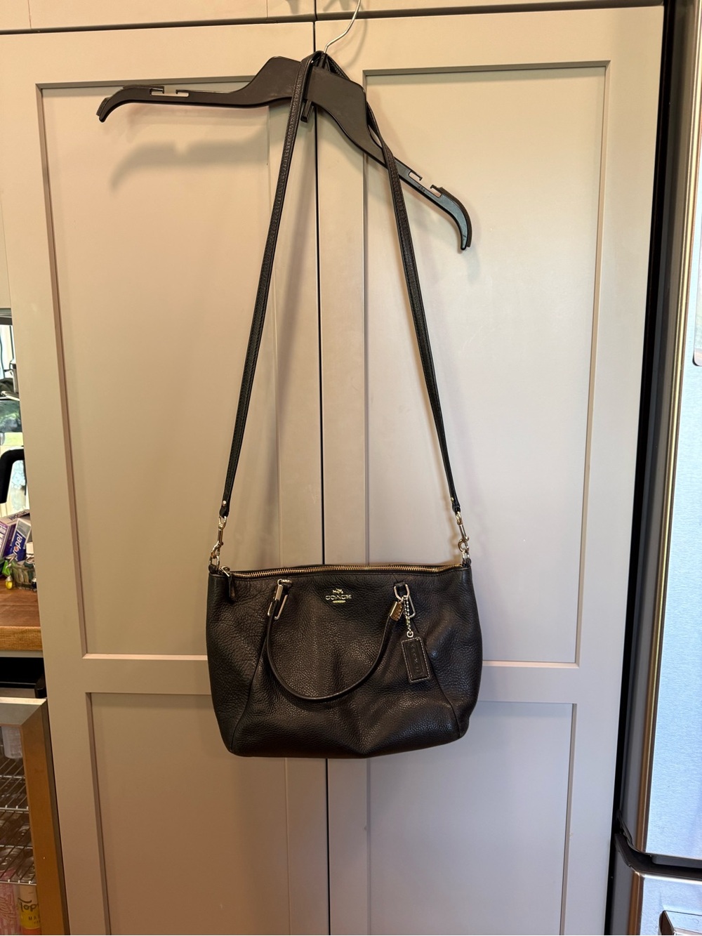 Coach Kelsey Black Pebbled Leather Crossbody Shoulder Bag with Gold Hardware